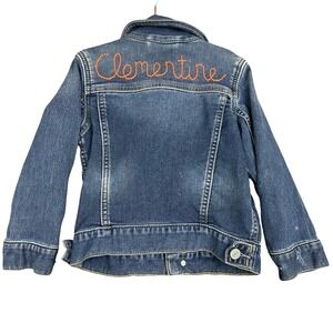 Baby Gap Clementine Kids Denim Jacket Girls 3T Blue Stretch Button Front Hearts